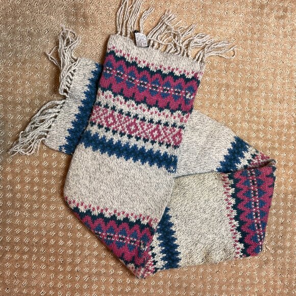 Eddie Bauer Fair Isle Wool Blend Scarf Nordic Winter Cabin Cozy Boho Warm Skiing - Picture 2 of 4